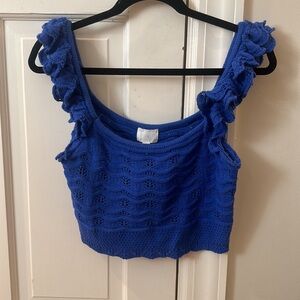 H&M knit blue crop top with ruffled straps size M